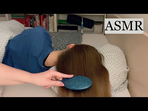 ASMR 🕯 Super Cozy Night Time Hair Play Session w. Sister (brushing, neck & back tracing, no talking)