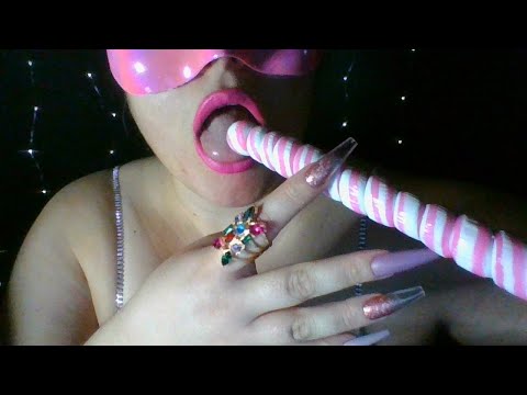 ASMR Sucking Long Unicorn Lollipop, Cotton Candy 🍭