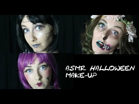 Three Halloween Make-Up Tutorials (ASMR) (Brushing, Whispering, Tapping)