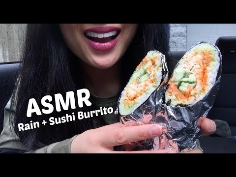 ASMR Relaxing Rain + Sushi Burrito (NO TALKING EATING SOUNDS) | SAS-ASMR