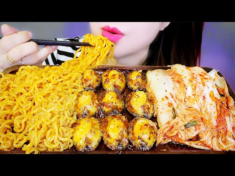 ASMR SPICY NOODLES WITH ABALONE IN SPICY SAUCE AND KIMCHI EATING SOUNDS | LINH-ASMR