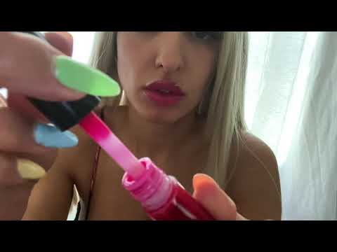 ASMR Kisses, Lip Gloss Application on Me & You, Tongue Clicks, Inaudible Whispering