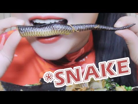 ASMR Stir-fried Asian sunbeam snake with onions (EXOTIC FOOD) EXTREME EATING SOUNDS | LINH ASMR