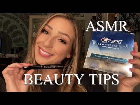 ASMR beauty tips and tricks | teeth whitening, mascara, self tanner, whisper ramble