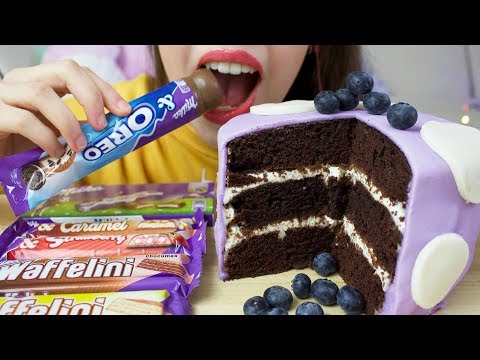 ASMR MILKA CHOCOLATE CAKE + Milka Waffelini & Bars (Eating Sounds) No Talking