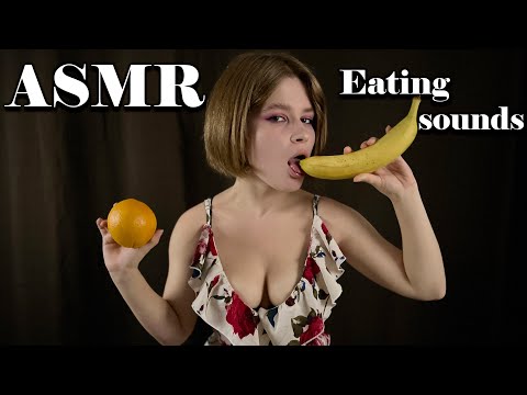 ASMR banana & orange eating 🍊 Licking, wet, sticky mouth sounds from ear to ear 🍌 Sounds for sleep