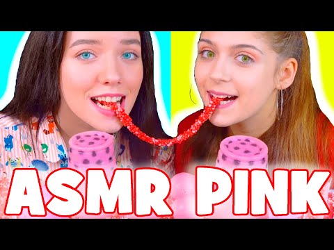 ASMR Pink Candy Gummy Planet, Bubble Tea, Nerds Rope Race