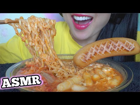 ASMR CHEESY RICE CAKE SPICY NOODLES + SAUSAGE (EATING SOUNDS) LIGHT WHISPERS | SAS-ASMR