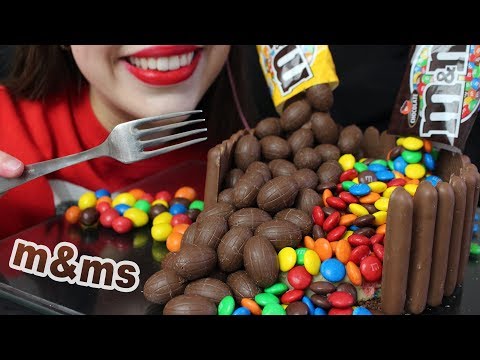 ASMR M&Ms Gravity Cake (Chocolate Candy Eating Sounds) No Talking