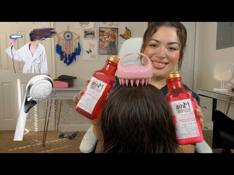ASMR Hair Salón Roleplay| Shampooing & Conditioning your hair (actual blow drying hair) 🧴💆🏼‍♀️