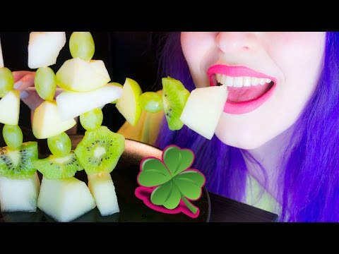 ASMR: Juicy Fruit Skewers | St Patrick's Day Snack ~ Relaxing Eating Sounds [No Talking | Vegan] 😻