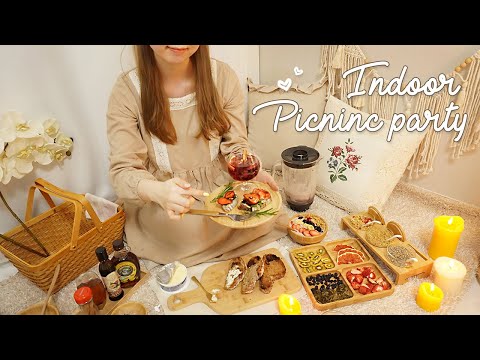 ASMR Cozy Indoor Picnic & Home Party with You🍓 sangria, bruschetta, smoothie bowl, fruit tea