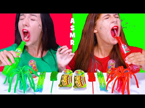 Red VS Green Candy Mukbang | Twist and Drink, Gummy Bear, Jelly Straws