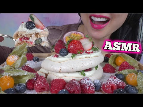 ASMR PAVLOVA CAKE + FRESH FRUITS (SATISFYING EATING SOUNDS) NO TALKING | SAS-ASMR