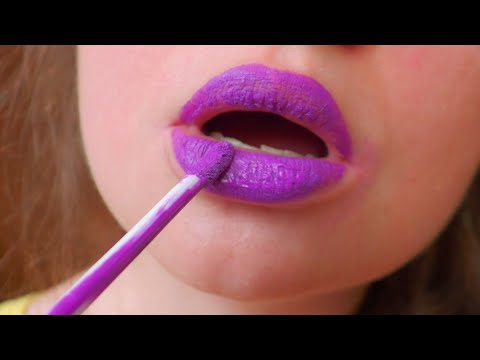 ASMR slow lip painting with bright lipstick
