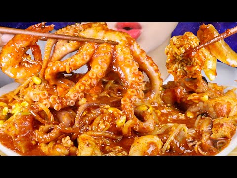 ASMR Spicy Braised Seafood and Monkfish | Haemul-Aguijjim 해물아귀찜 | Eating Sounds Mukbang