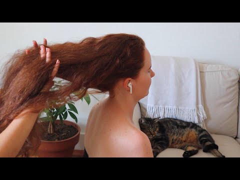 ASMR curly hair play, back scratch and massage on Talisha (whisper)