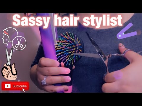 ASMR| Sassy hair stylist| Haircut 💇🏼‍♀️ & hair straightening| Brushing & scissor sounds ✂️