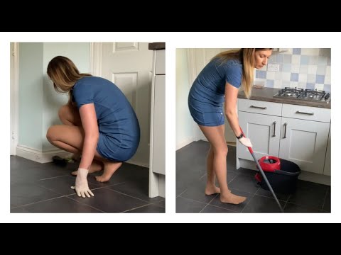 ASMR Cleaning No Talking Sweeping and Mopping The Kitchen Floor