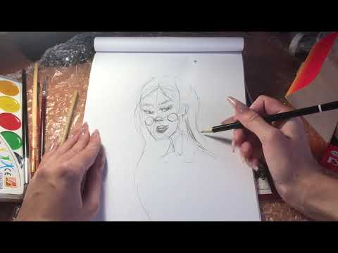 ASMR Drawing with pencil and watercolour ✍🏿🎨  First part(no talking) АСМР рисование