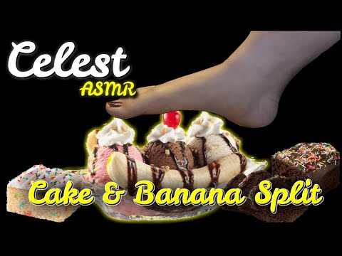 CAKE & BANANA SPLIT(No Talking)CHOCOLATE CAKE, ICE CREAM AND SPECIAL SURPRISE | Celest ASMR