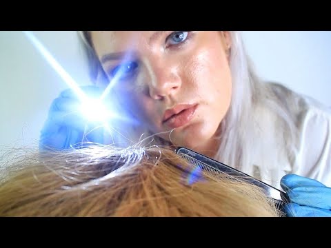 ASMR Scalp inspection for tingles, hair scratching, brushing, head massage