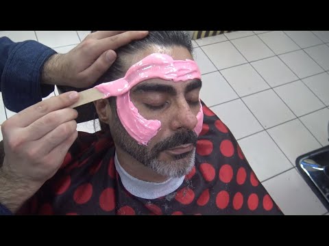 ASMR TURKISH BARBER=asmr razor beard shave =nose wax=asmr long haircut=saç ve sakal traşı=asmr sound