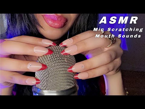 ASMR~ Tingly Mic Scratching w/ Long Nails & Mouth Sounds (No Mic Cover)