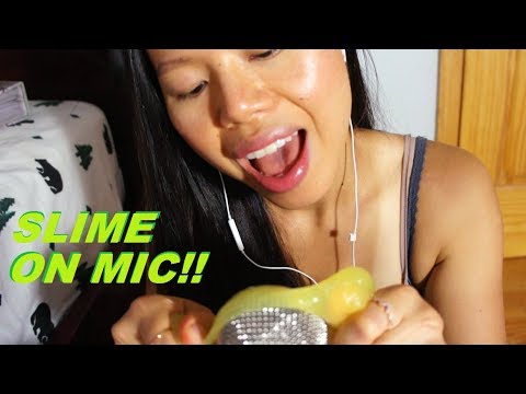 ASMR SLIME ON MIC - UNUSUAL Slime Sounds for TINGLES?! Playing w. Slime While Eating Chewy Candy :P