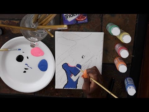 Wild Blueberry Trident ASMR Painting | Chewing Gum Eating Sounds