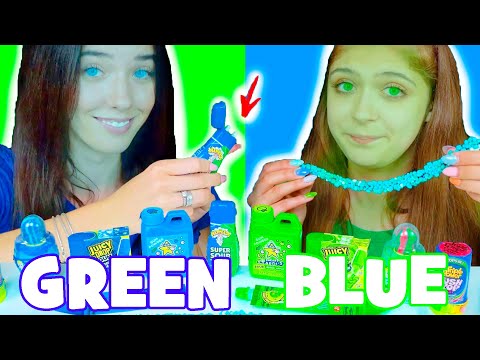 ASMR Green Food VS Blue Food Nerds Rope Candy Race Mukbang