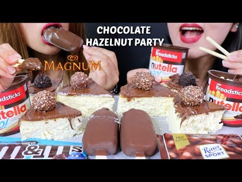 ASMR CHOCOLATE HAZELNUT PARTY (Nutella Cheesecake + Magnum Ice Cream) 리얼사운드 먹방 | Kim&Liz ASMR