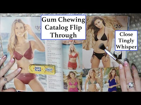 ASMR Gum Chewing Catalog Flip Though | Swimsuits | Juicy Fruit | Close Whisper | Page Brushing