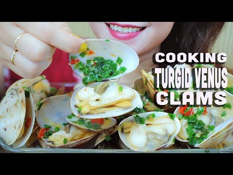 ASMR COOKING EATING TURGID VENUS CLAM STIR FRIED WITH GREEN ONION EATING SOUND | LINH-ASMR
