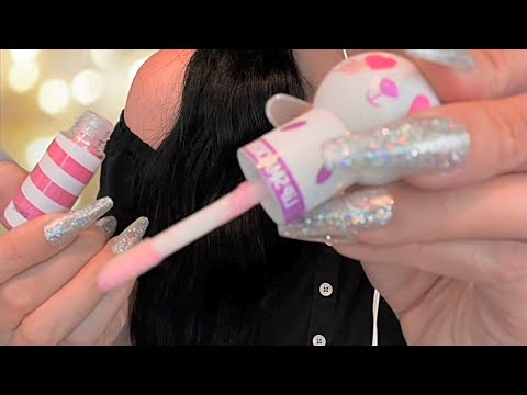 2 Minute ASMR Doing Your Makeup Emoji Kitty😻Lipgloss [TINGLY AF]