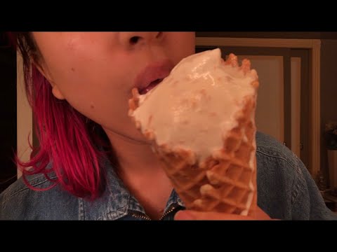 ASMR Ice Cream Cone Eating | Mouth Sounds | Licking Sounds (sticky + messy)