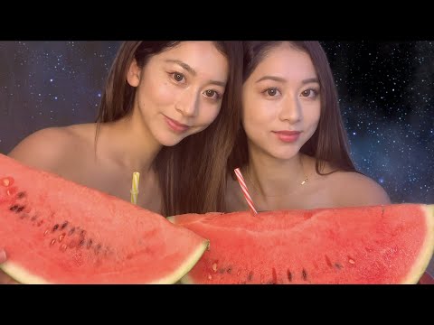 【ASMR】Twin Eating Water Melon/スイカ🍉【咀嚼音】【音フェチ】