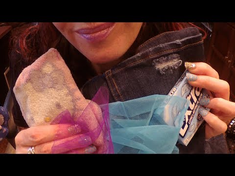 ASMR Gum Chewing & Fabric Sounds.  Whispered