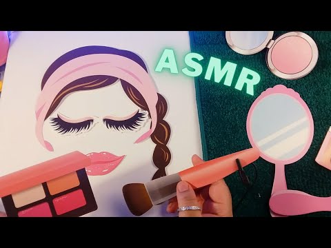 ASMR Lo-Fi Paper Makeup - Face Brushing, Lipstick, Eyeshadow, Hair Brushing - Whispering