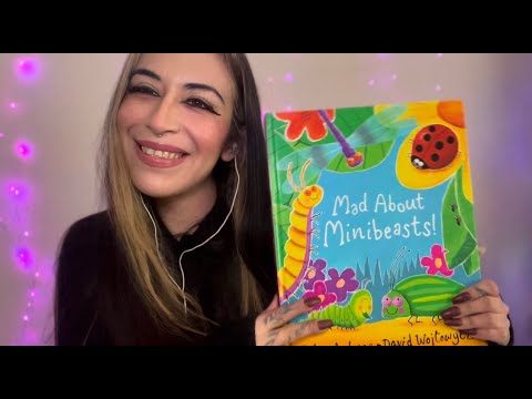 ASMR Bed-time story (Mad About Minibeasts! Personal request) whispers, tapping, page flipping)