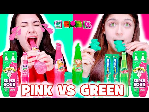 ASMR Green Candy VS Pink Candy Eating | Jello, Twist and Drink