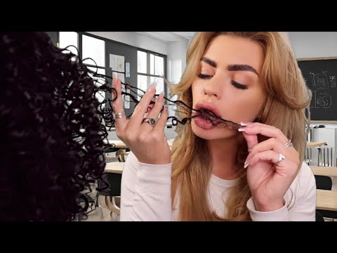 ASMR girl who is OBSESSED with you EATS your curly hair in class 😳 (roleplay)