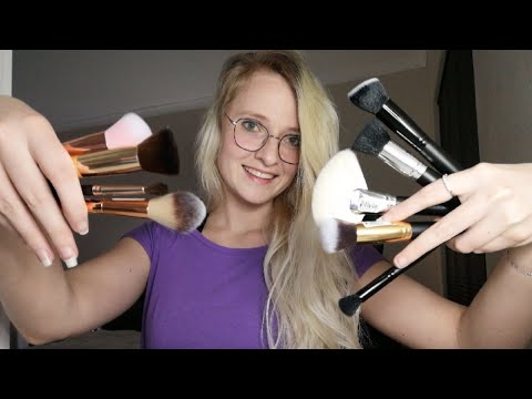 ASMR Different Makeup Brushes On Mic and LOTS of Face Brushing (mic trigger)/ chatty whispering
