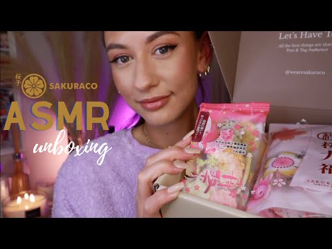 ASMR Trying Japanese Snacks & Candy 🤤 tapping, whispering & eating (Sakuraco Unboxing)