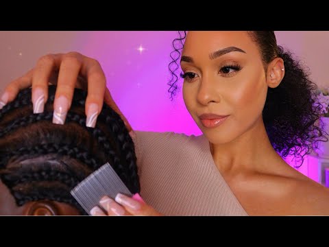 ASMR Scalp Scratching and oiling between your braids 🌙 itchy scalp relief hairplay | ASMR Roleplay