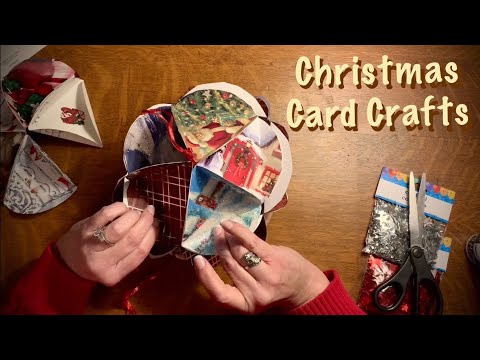 ASMR Christmas Card Recycle Craft (Whispered w/Candy) Cutting & folding card stock.