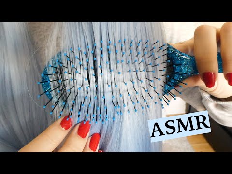 ASMR Close Up Hair Brushing and Tapping 💙 (Soft Hair Play Sounds For Tingles, No Talking)