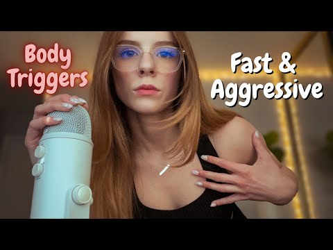 ASMR | FAST AND AGGRESSIVE BODY TRIGGERS (fabric sounds, skin scratching, mouth sounds)
