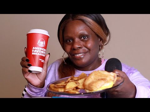 TRYING WENDY'S SWISS CHEESE CROISSANT ASMR EATING SOUNDS (SEASONED WEDGIES)