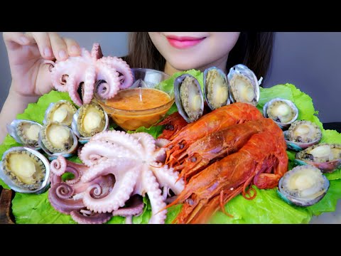ASMR SEAFOOD PLATTER octopus, Carabineros red prawns and abalone EATING SOUNDS | LINH-ASMR